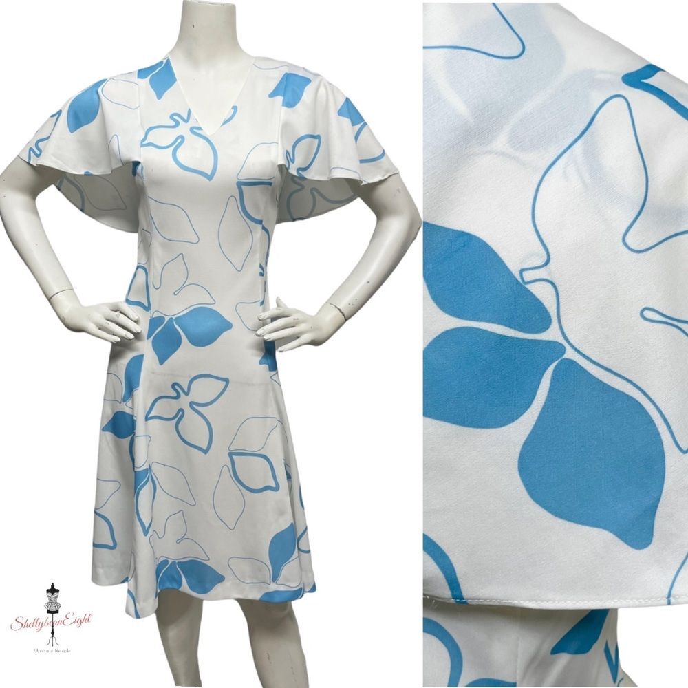 VINTAGE 60s 70s Eve Le Coq Fit & Flare Cape Sleeve Collar Dress 10 12 Stretch